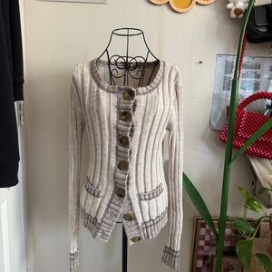 Free People Oatmeal Angora Ribbed Button Cardigan M
